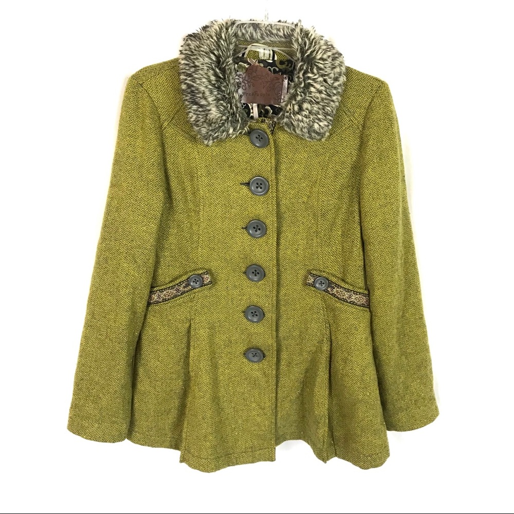 Free people pea green wool blend button pea coat
